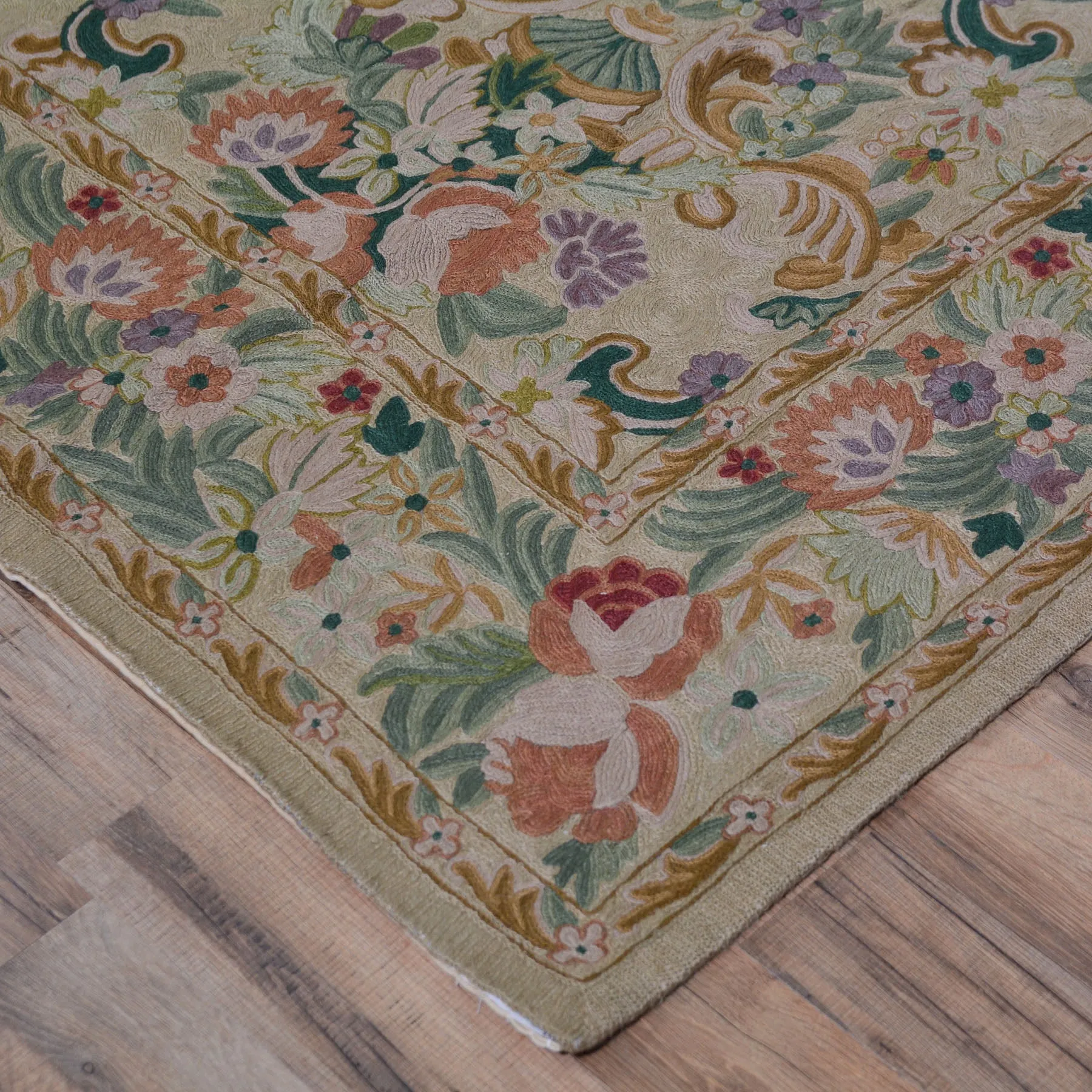 Hand-Woven Oriental Kashmiri Chain-Stitched Handmade Wool Rug (Size 5.11 X 9.1) Cwrsf-969
