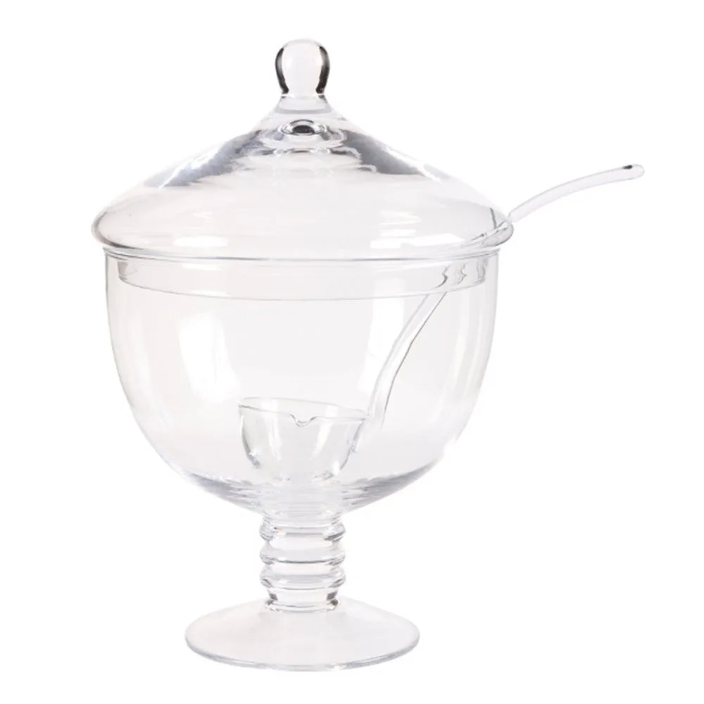 Handblown Belgian Glass "Jackie" Punch Bowl with Lid & Spoon