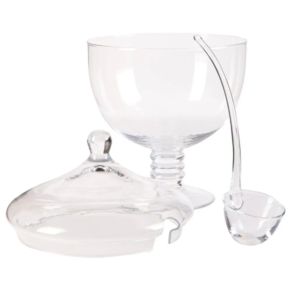 Handblown Belgian Glass "Jackie" Punch Bowl with Lid & Spoon