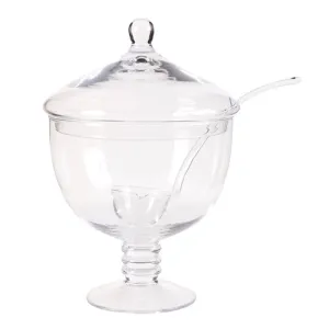Handblown Belgian Glass "Jackie" Punch Bowl with Lid & Spoon