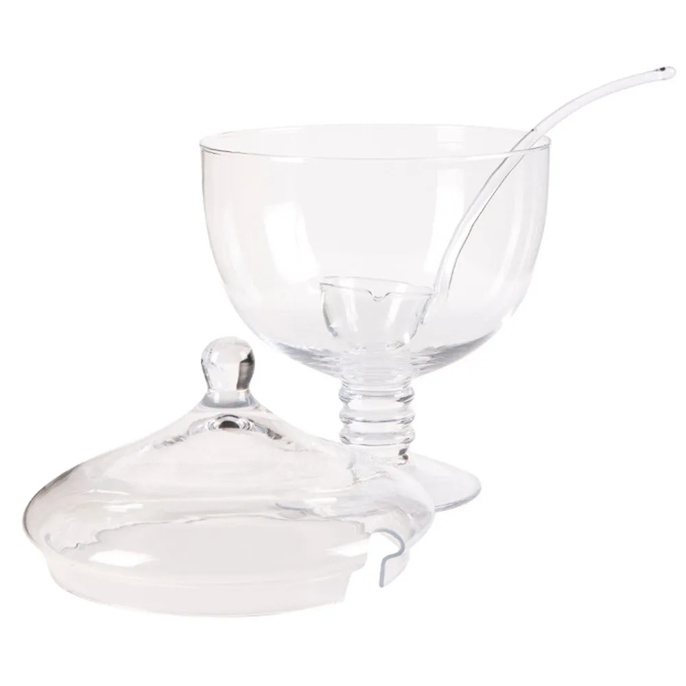 Handblown Belgian Glass "Jackie" Punch Bowl with Lid & Spoon