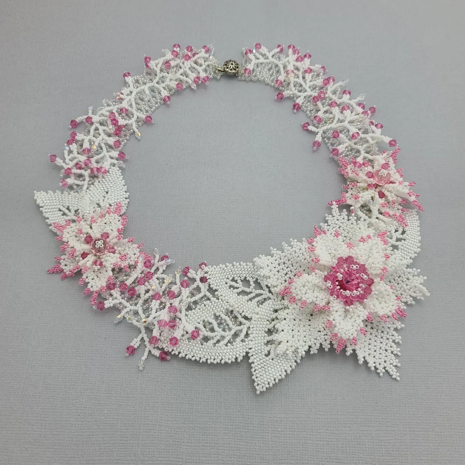 Handmade Beaded Floral Necklace for Weddings.