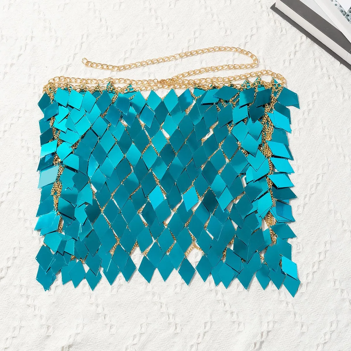 Handmade Colorful Rhombic Sequins Patchwork Strappy Nightclub Party Skirt