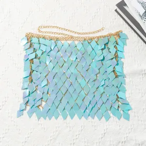 Handmade Colorful Rhombic Sequins Patchwork Strappy Nightclub Party Skirt