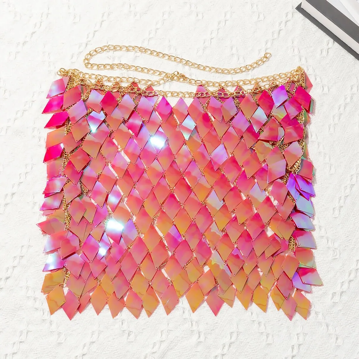 Handmade Colorful Rhombic Sequins Patchwork Strappy Nightclub Party Skirt