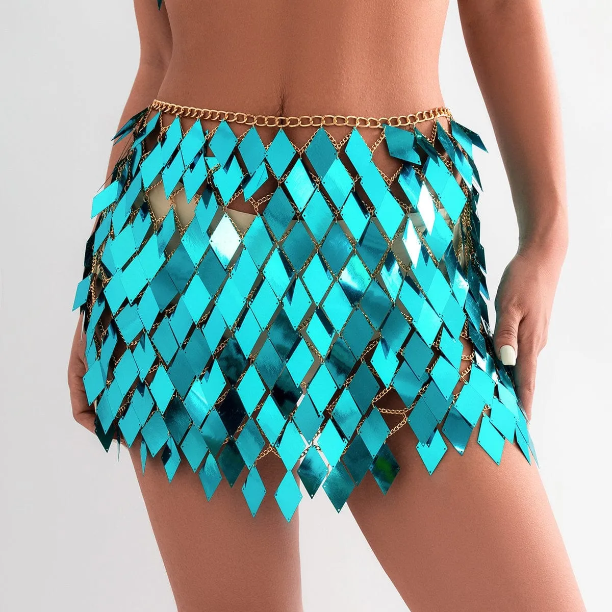 Handmade Colorful Rhombic Sequins Patchwork Strappy Nightclub Party Skirt
