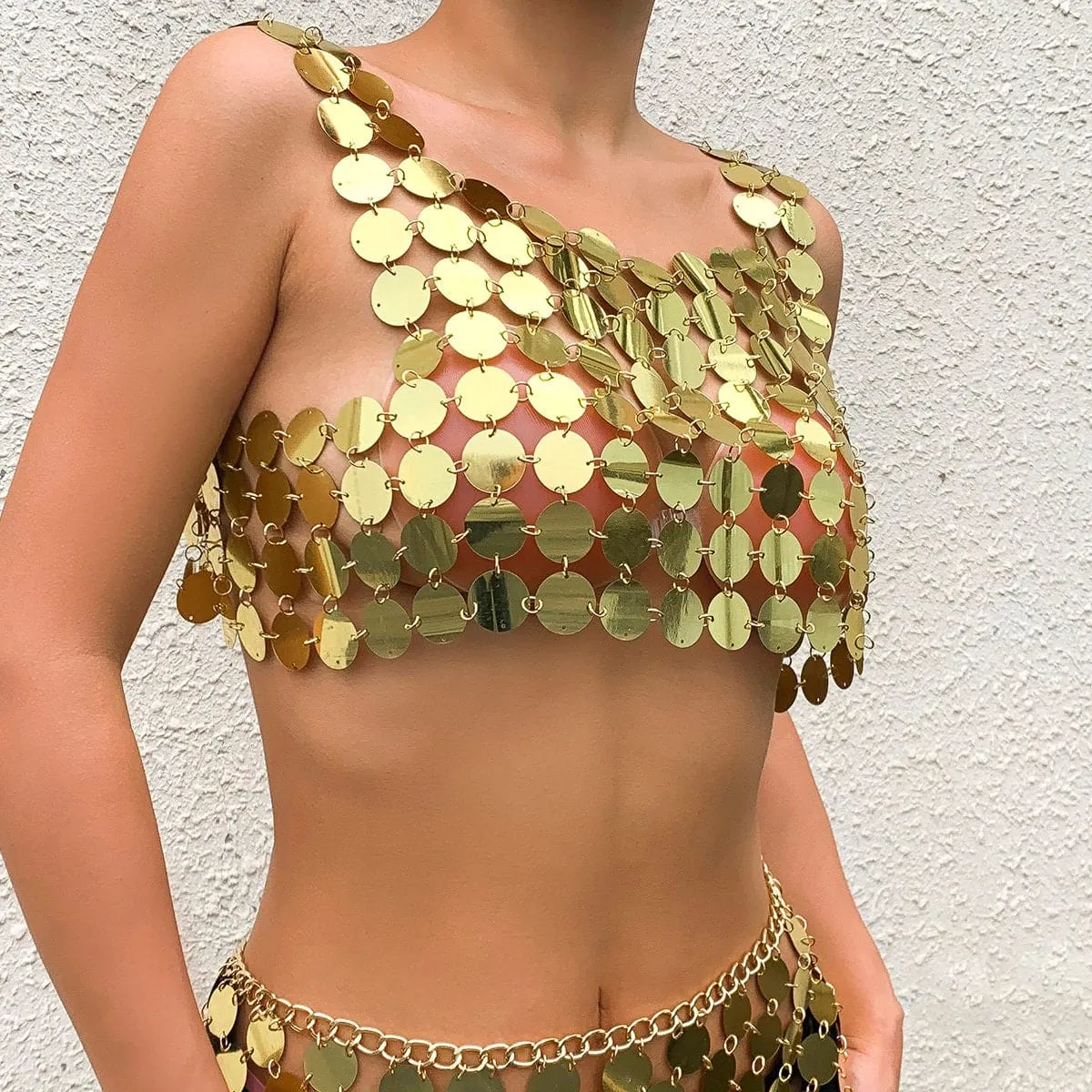 Handmade Gold Silver Tone Glitter Sequins Party Tank Top