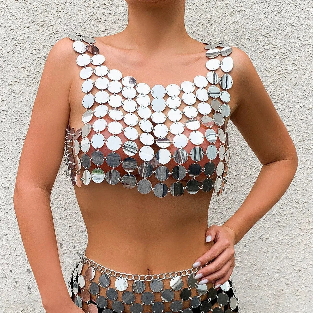 Handmade Gold Silver Tone Glitter Sequins Party Tank Top