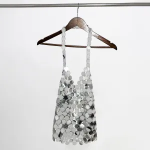 Handmade Gold Silver Tone Glitter Sequins Sleeveless Tank Top