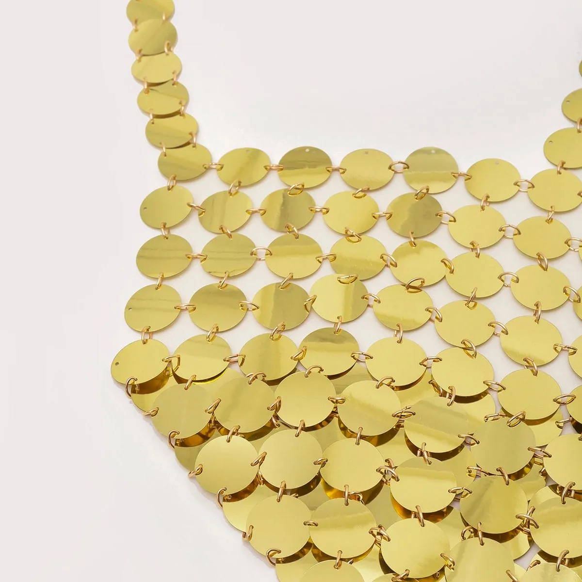 Handmade Gold Silver Tone Glitter Sequins Sleeveless Tank Top