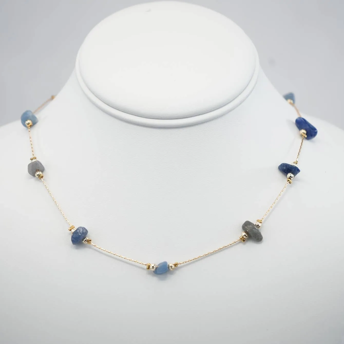 Handmade Necklace with Blue Natural Beads - 6 mm