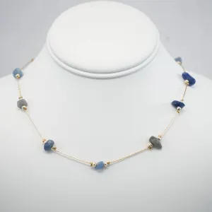 Handmade Necklace with Blue Natural Beads - 6 mm