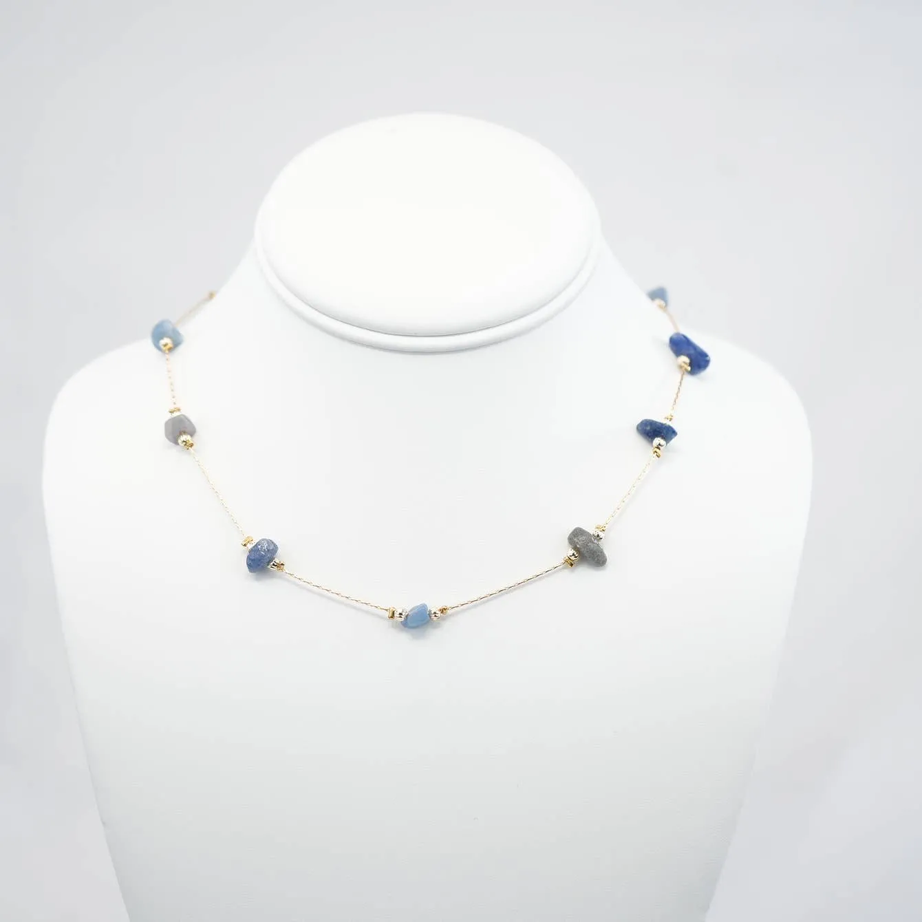 Handmade Necklace with Blue Natural Beads - 6 mm