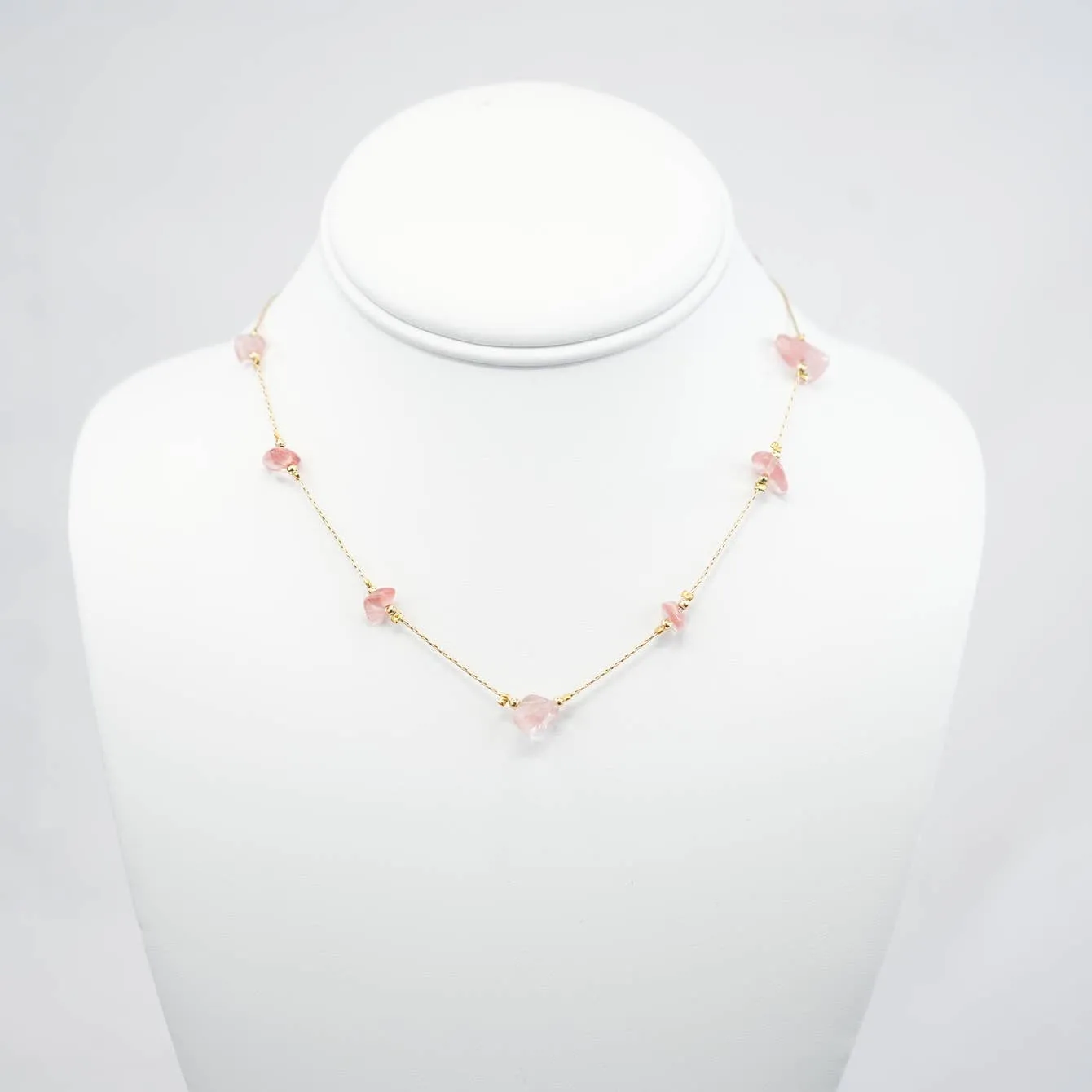 Handmade Necklace with Pink Natural Beads - 6 mm