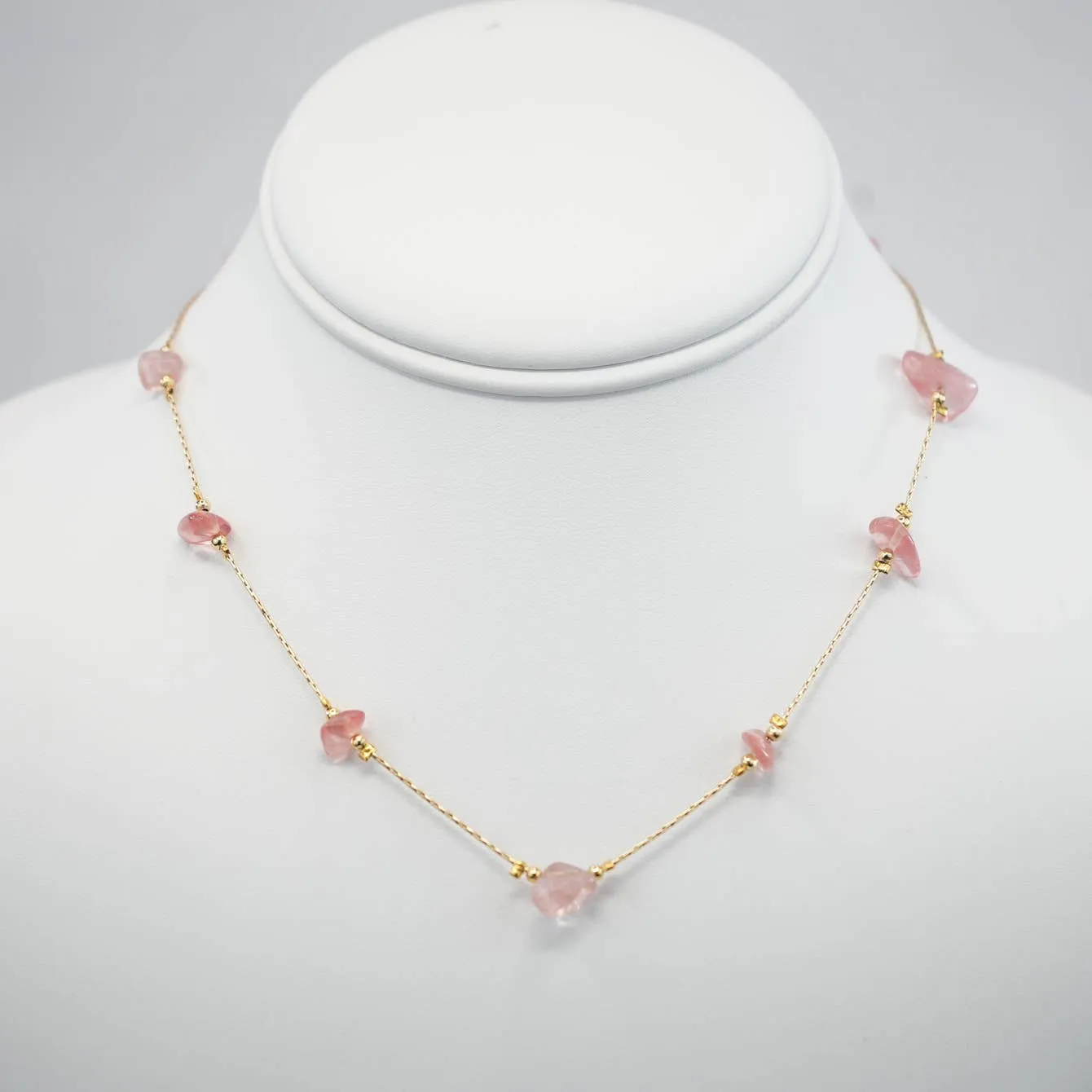 Handmade Necklace with Pink Natural Beads - 6 mm