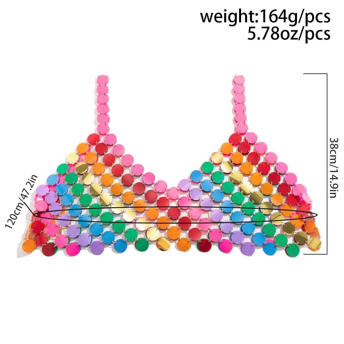 Handmade Rainbow Glitter Sequins Sleeveless Tank Top