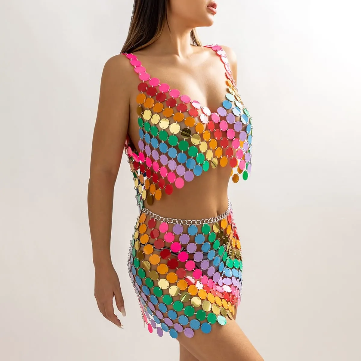 Handmade Rainbow Glitter Sequins Sleeveless Tank Top
