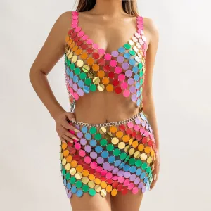 Handmade Rainbow Glitter Sequins Sleeveless Tank Top