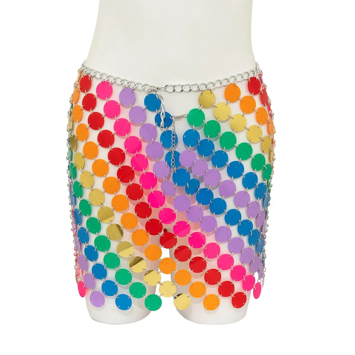 Handmade Rainbow Squamous Glitter Sequins Patchwork Strappy Nightclub Party Skirt