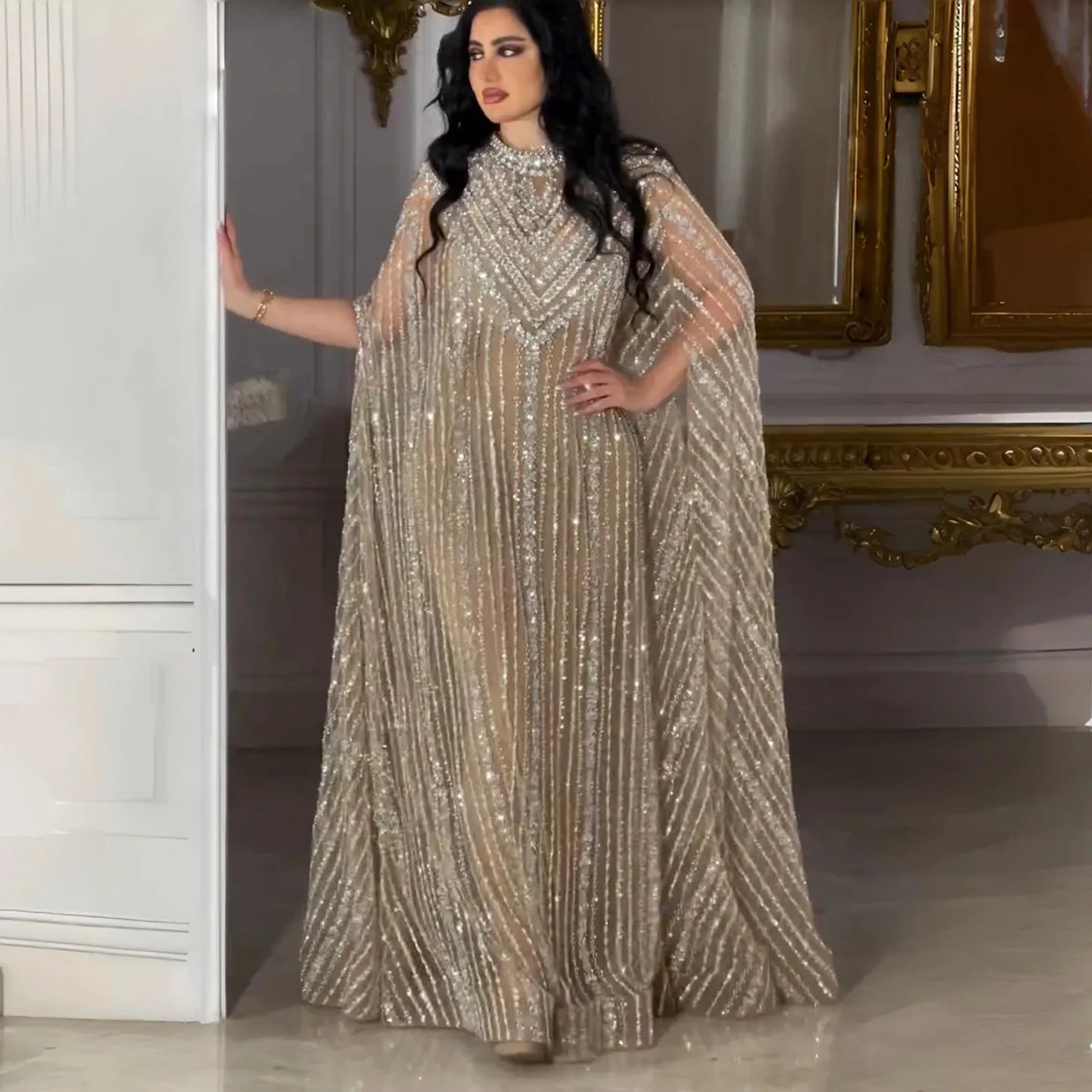HELEN Luxury Beaded Crystal Kaftan Evening Dress