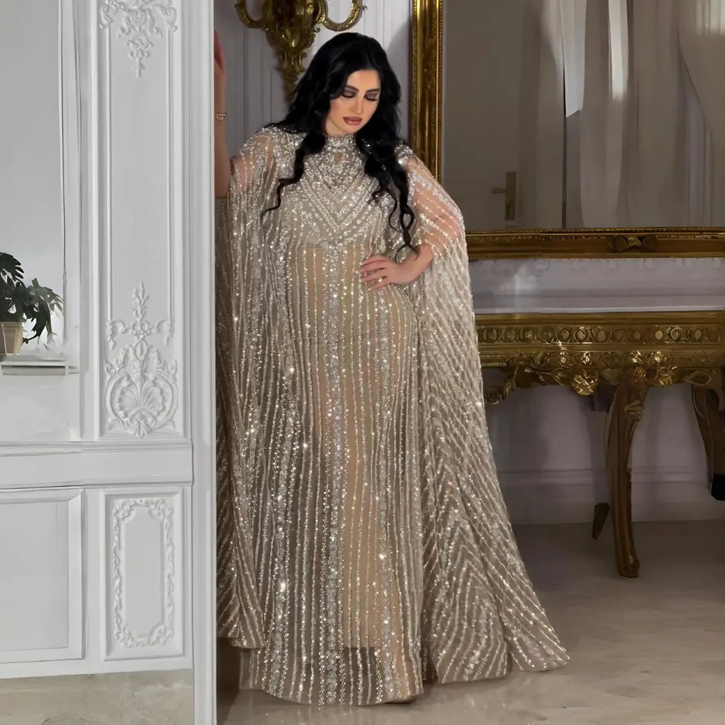 HELEN Luxury Beaded Crystal Kaftan Evening Dress