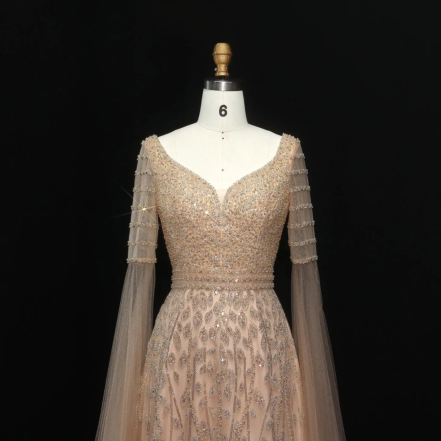 HELEN Luxury Elegant Pink Beaded Evening Dress with Cape Sleeves