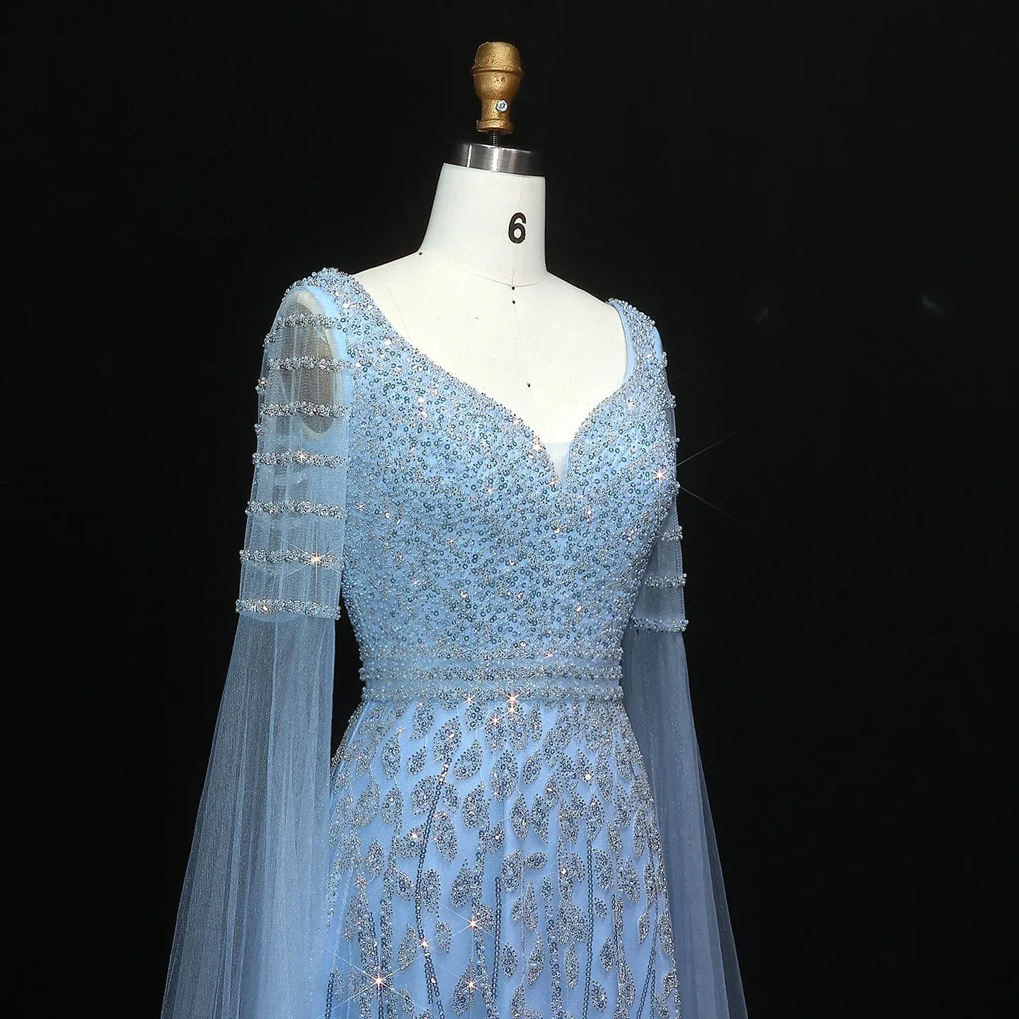 HELEN Luxury Elegant Pink Beaded Evening Dress with Cape Sleeves