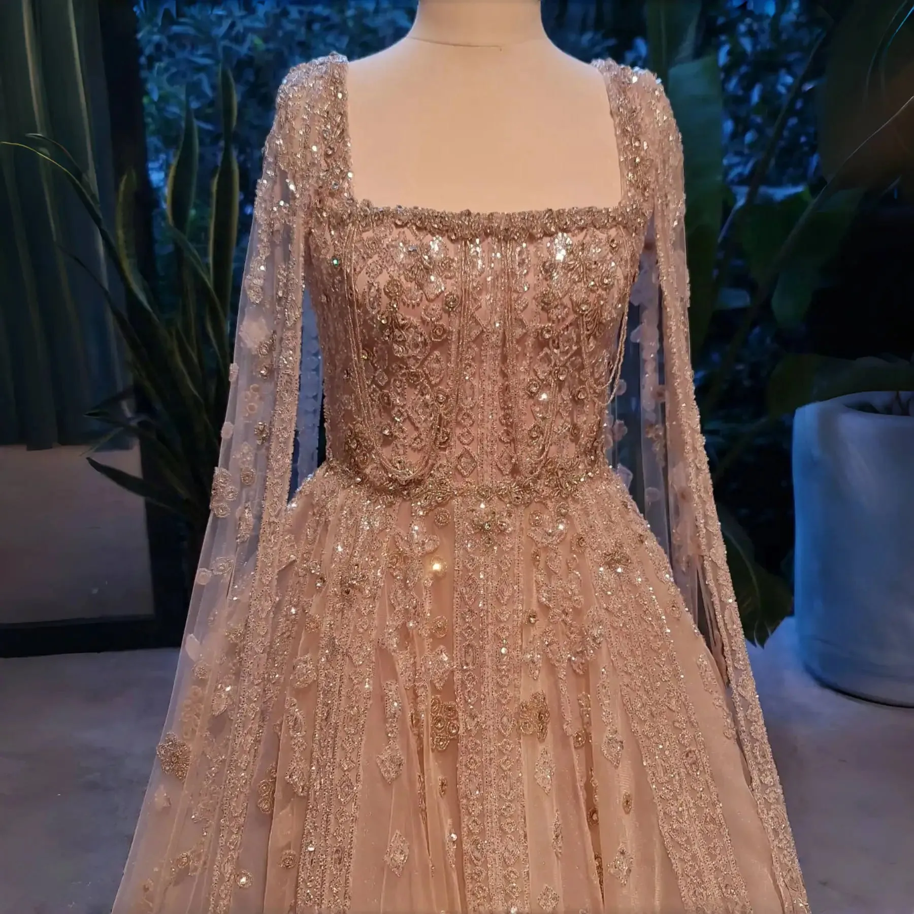 HELEN Luxury Evening Dress with Cape Sleeves Chocker