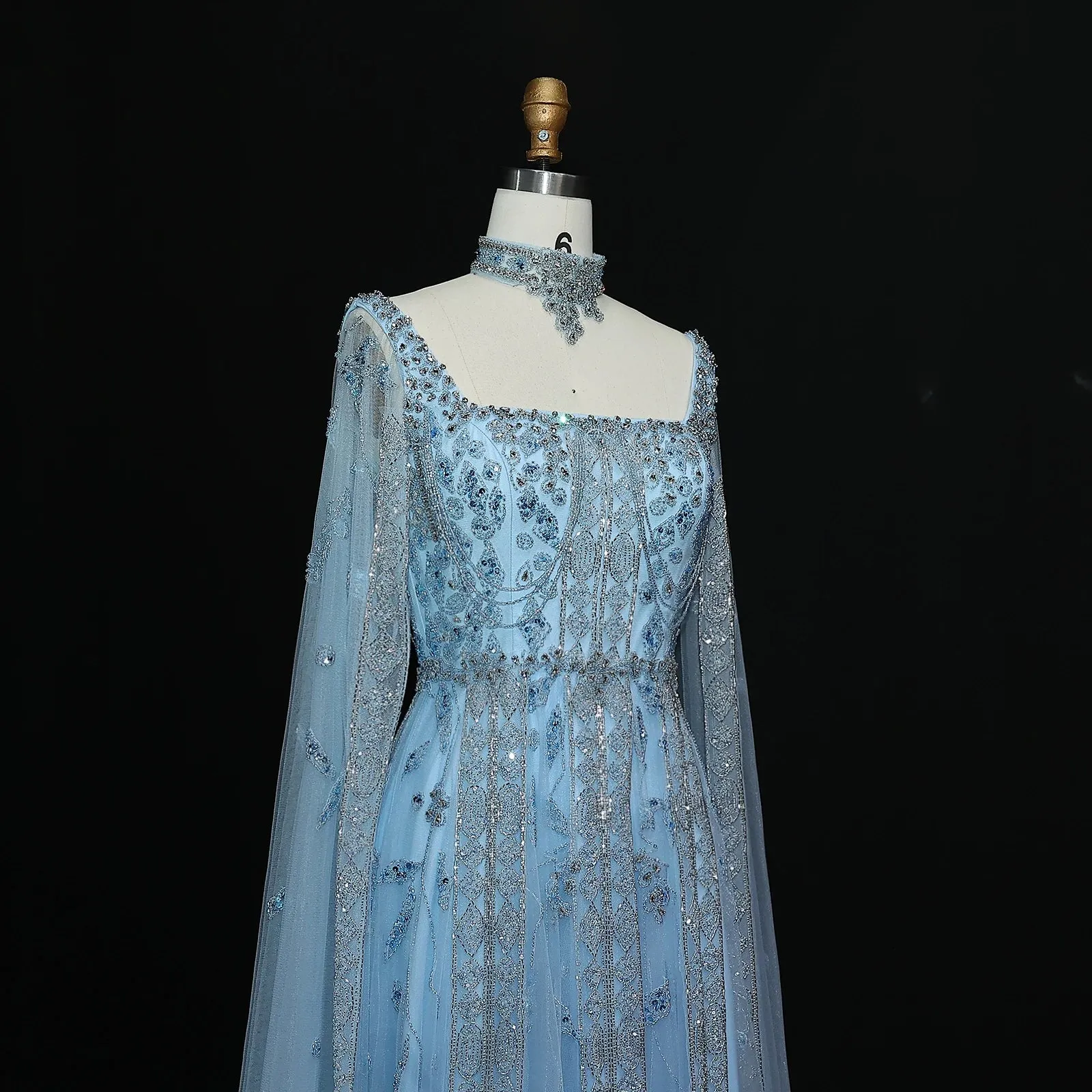 HELEN Luxury Evening Dress with Cape Sleeves Chocker