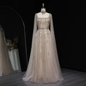 HELEN Luxury Evening Dress with Cape Sleeves Chocker