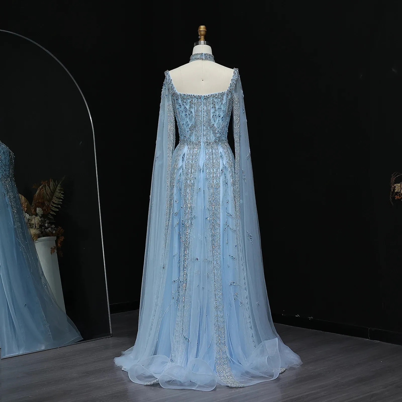 HELEN Luxury Evening Dress with Cape Sleeves Chocker