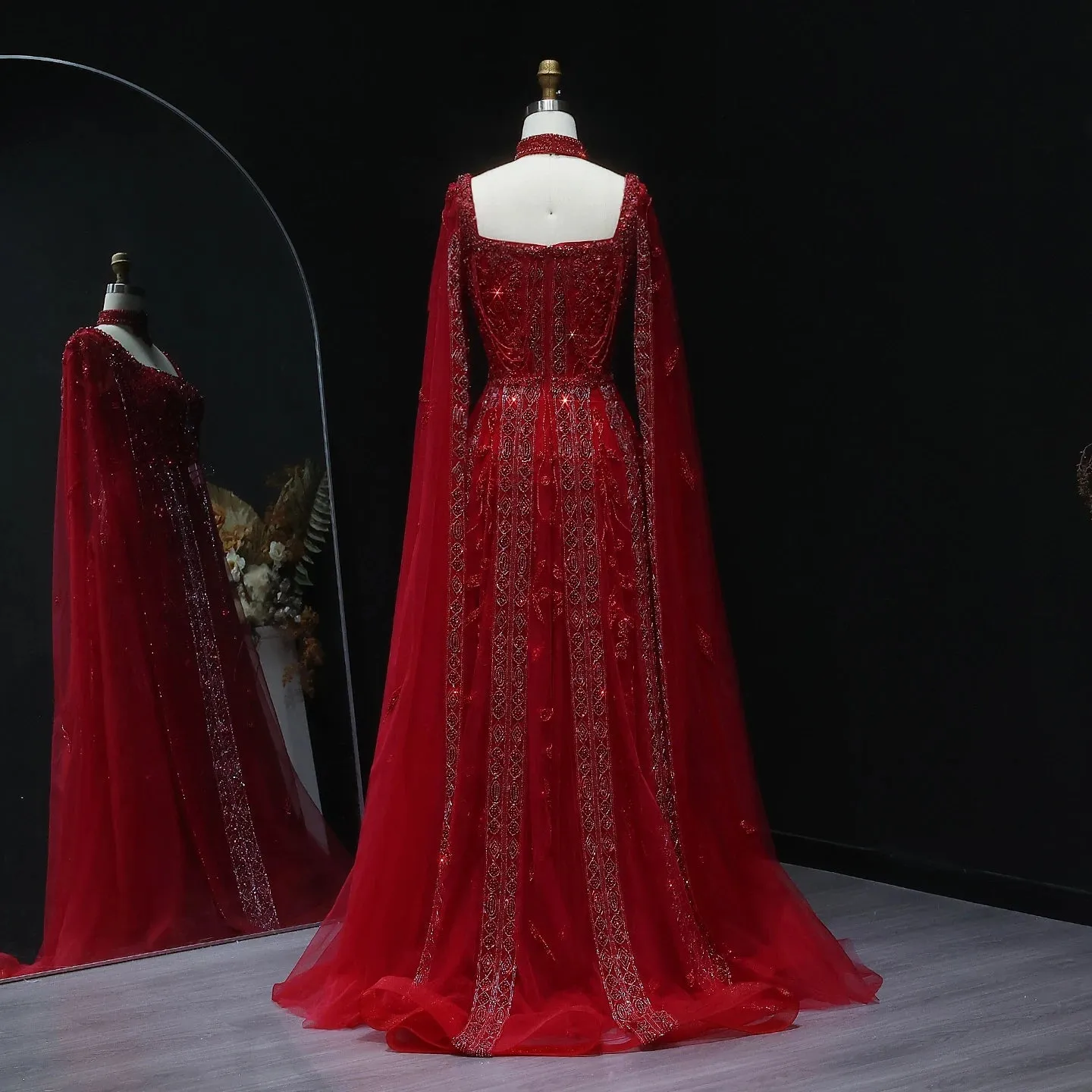 HELEN Luxury Evening Dress with Cape Sleeves Chocker
