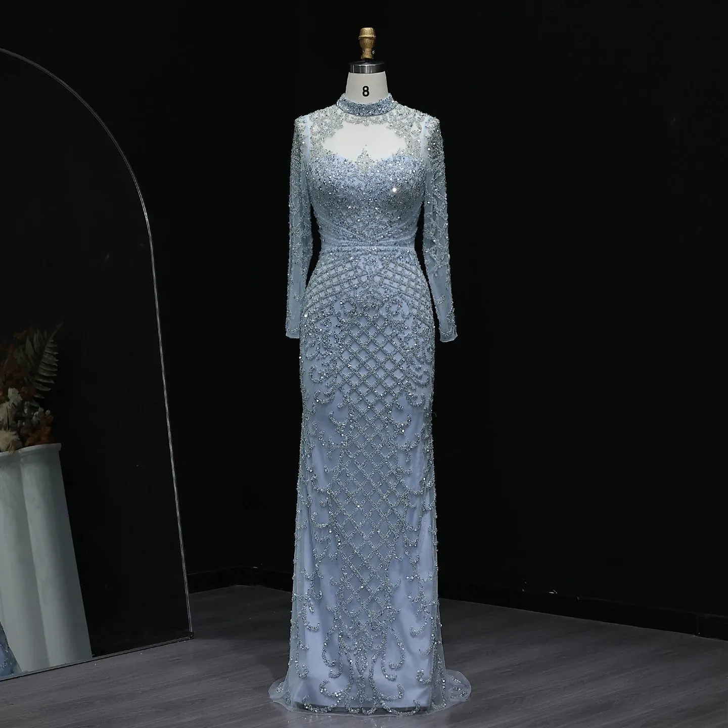 HELEN Luxury Heavy Beaded Champagne Evening Dress