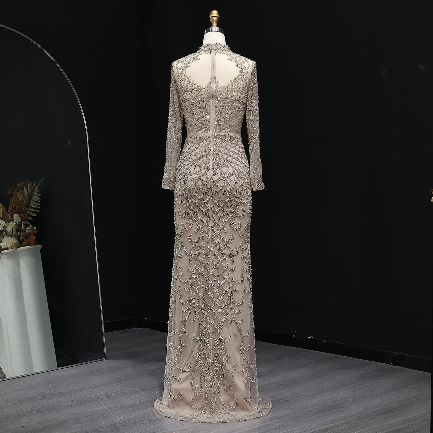 HELEN Luxury Heavy Beaded Champagne Evening Dress