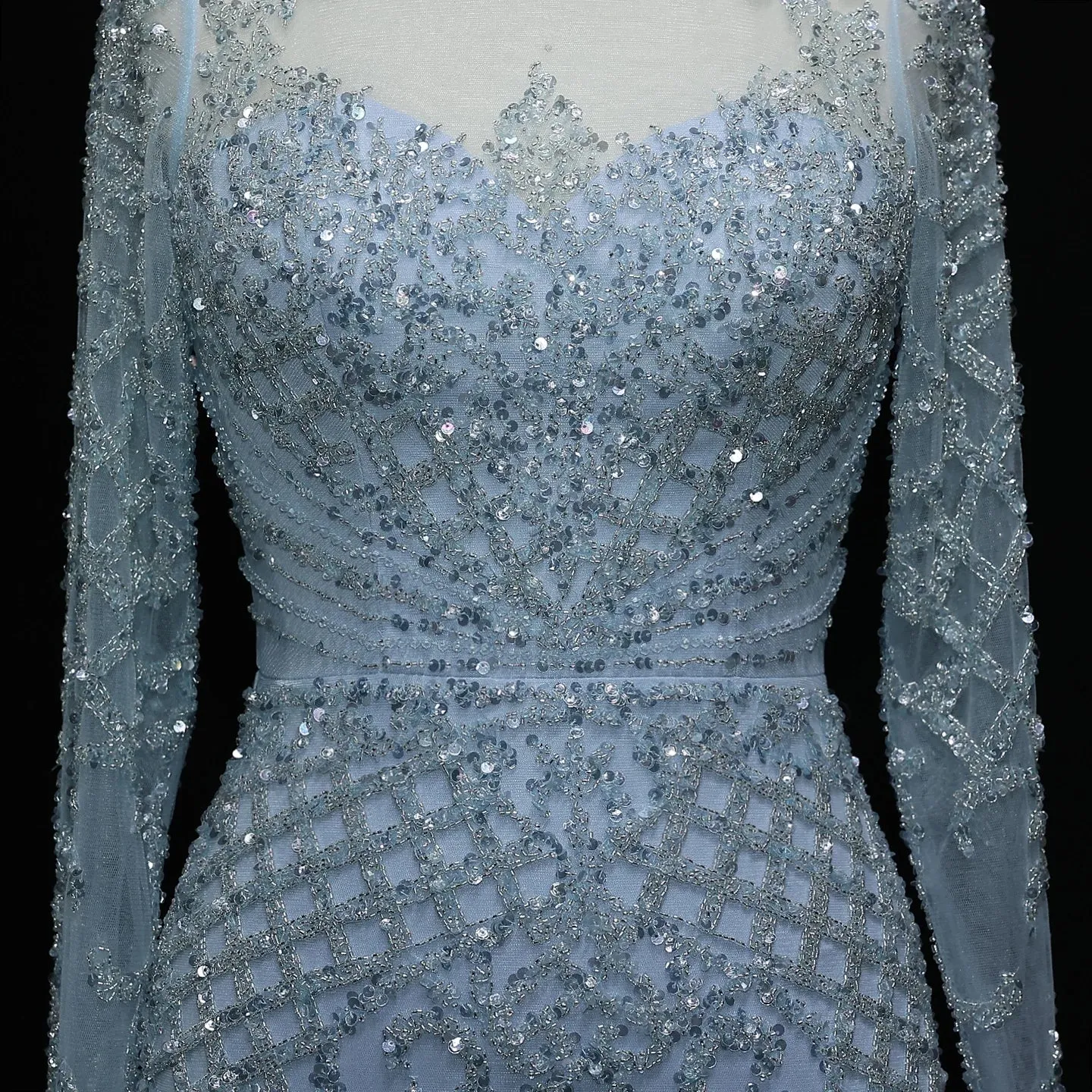 HELEN Luxury Heavy Beaded Champagne Evening Dress