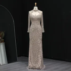 HELEN Luxury Heavy Beaded Champagne Evening Dress