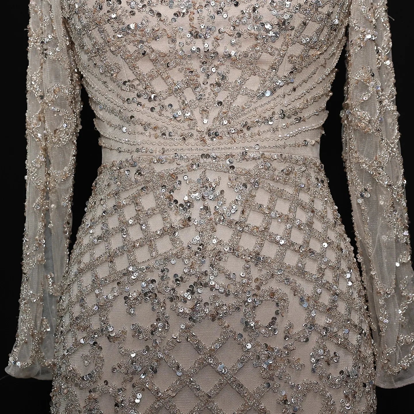 HELEN Luxury Heavy Beaded Champagne Evening Dress
