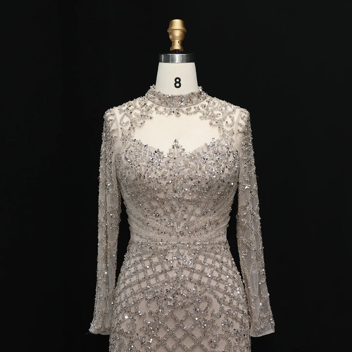 HELEN Luxury Heavy Beaded Champagne Evening Dress