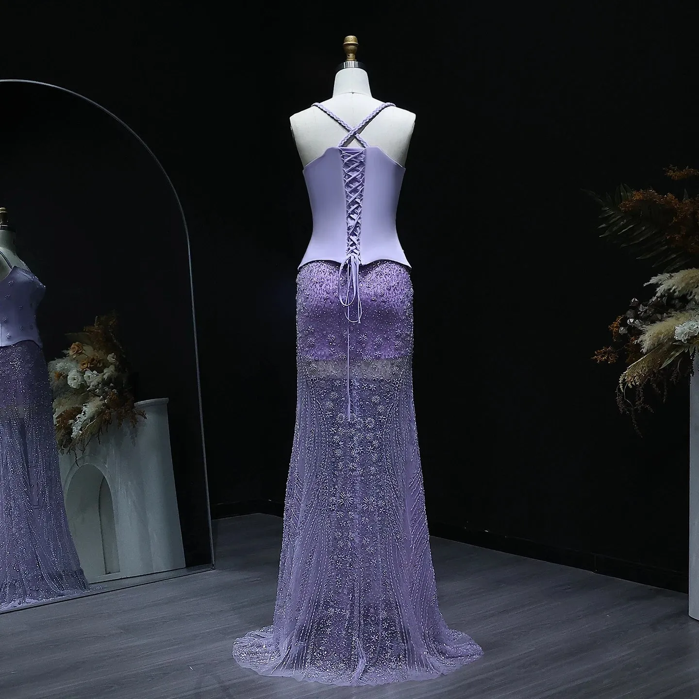 HELEN Luxury Lilac Two Pieces Evening Dress with Spaghetti Straps