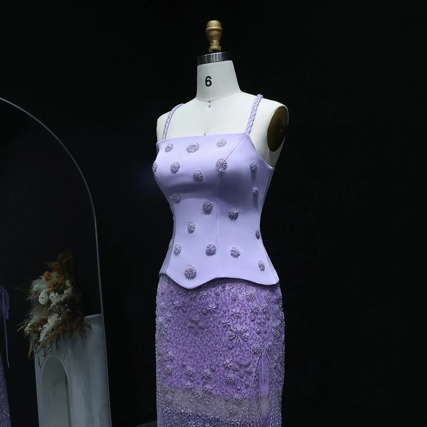HELEN Luxury Lilac Two Pieces Evening Dress with Spaghetti Straps