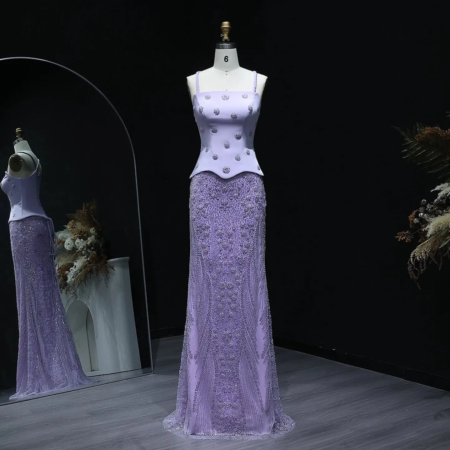 HELEN Luxury Lilac Two Pieces Evening Dress with Spaghetti Straps