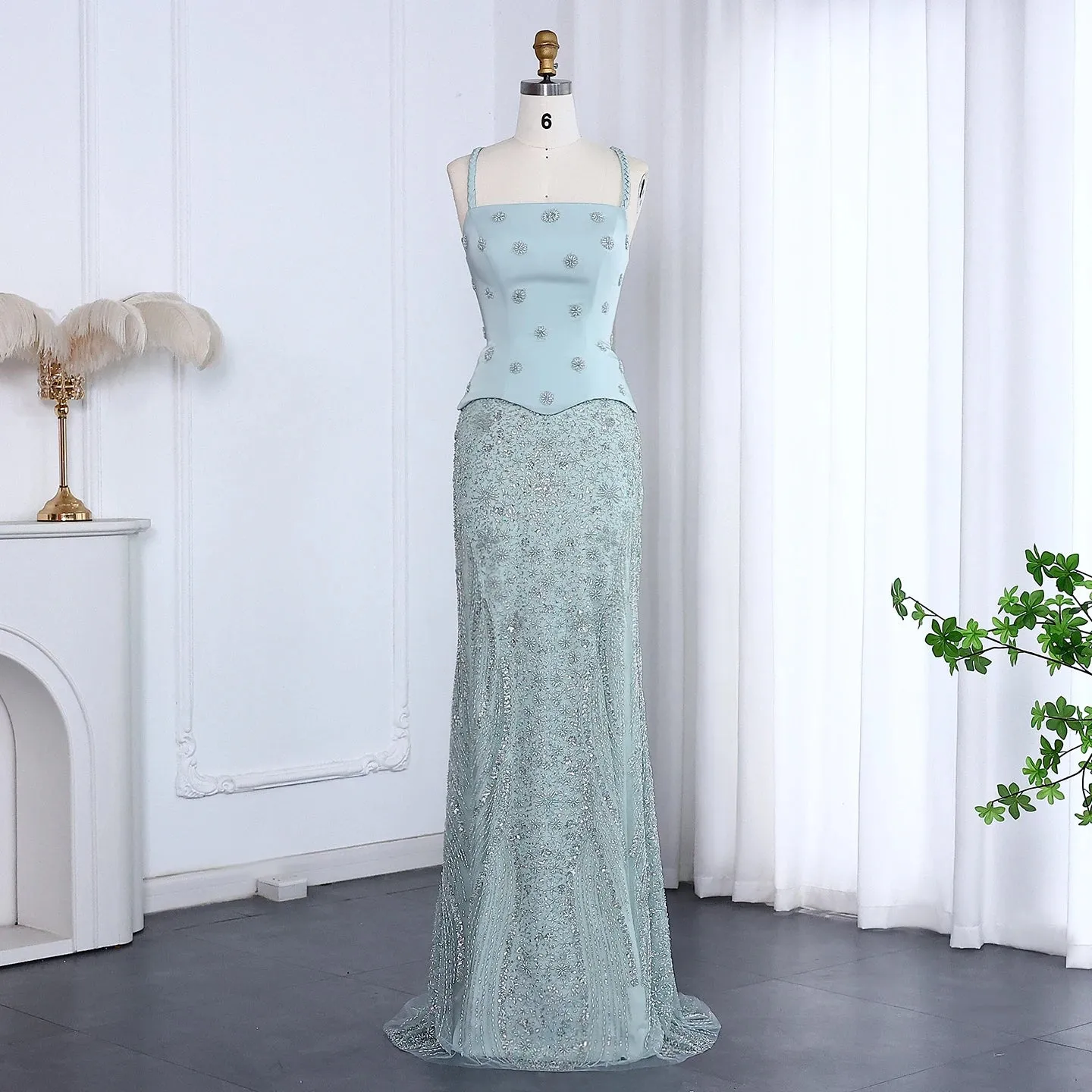 HELEN Luxury Lilac Two Pieces Evening Dress with Spaghetti Straps