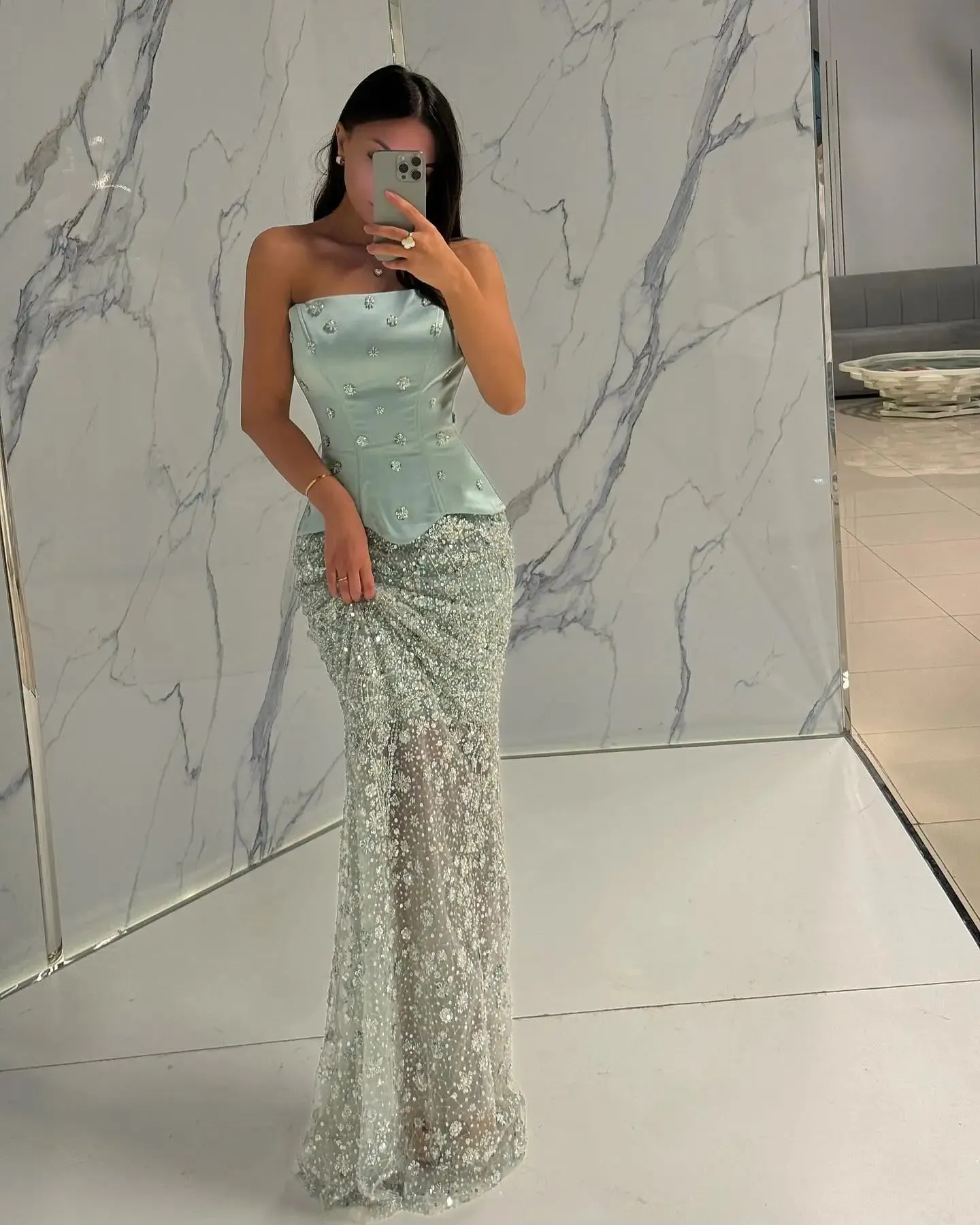 HELEN Luxury Lilac Two Pieces Evening Dress with Spaghetti Straps