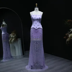 HELEN Luxury Lilac Two Pieces Evening Dress with Spaghetti Straps