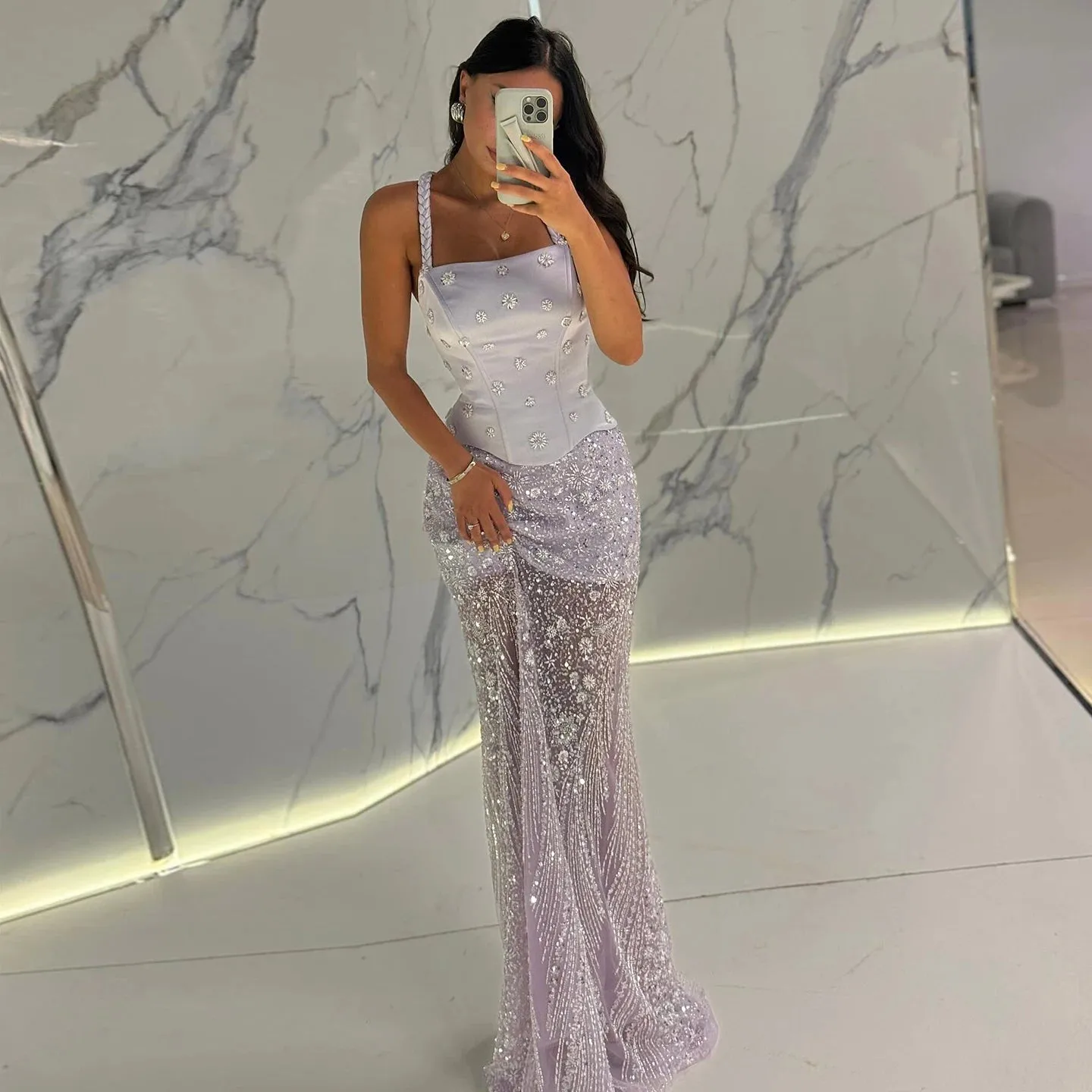 HELEN Luxury Lilac Two Pieces Evening Dress with Spaghetti Straps