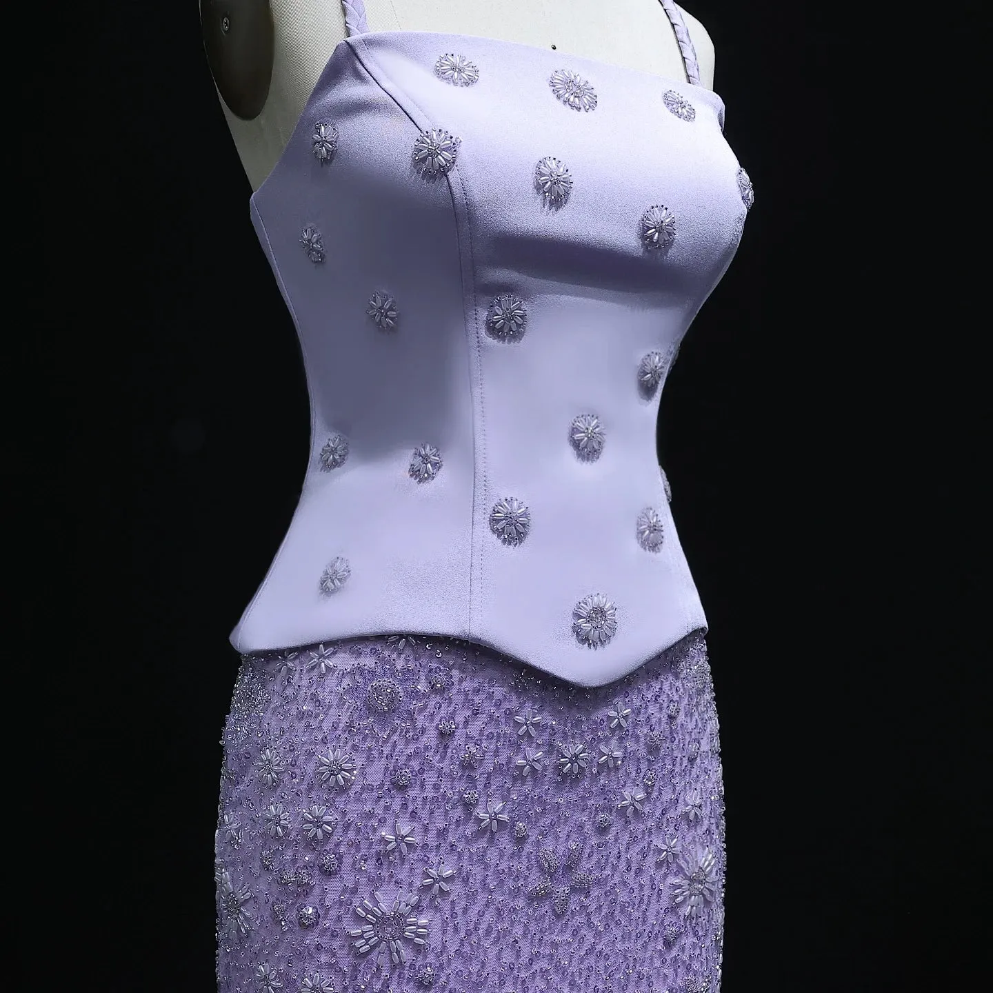 HELEN Luxury Lilac Two Pieces Evening Dress with Spaghetti Straps