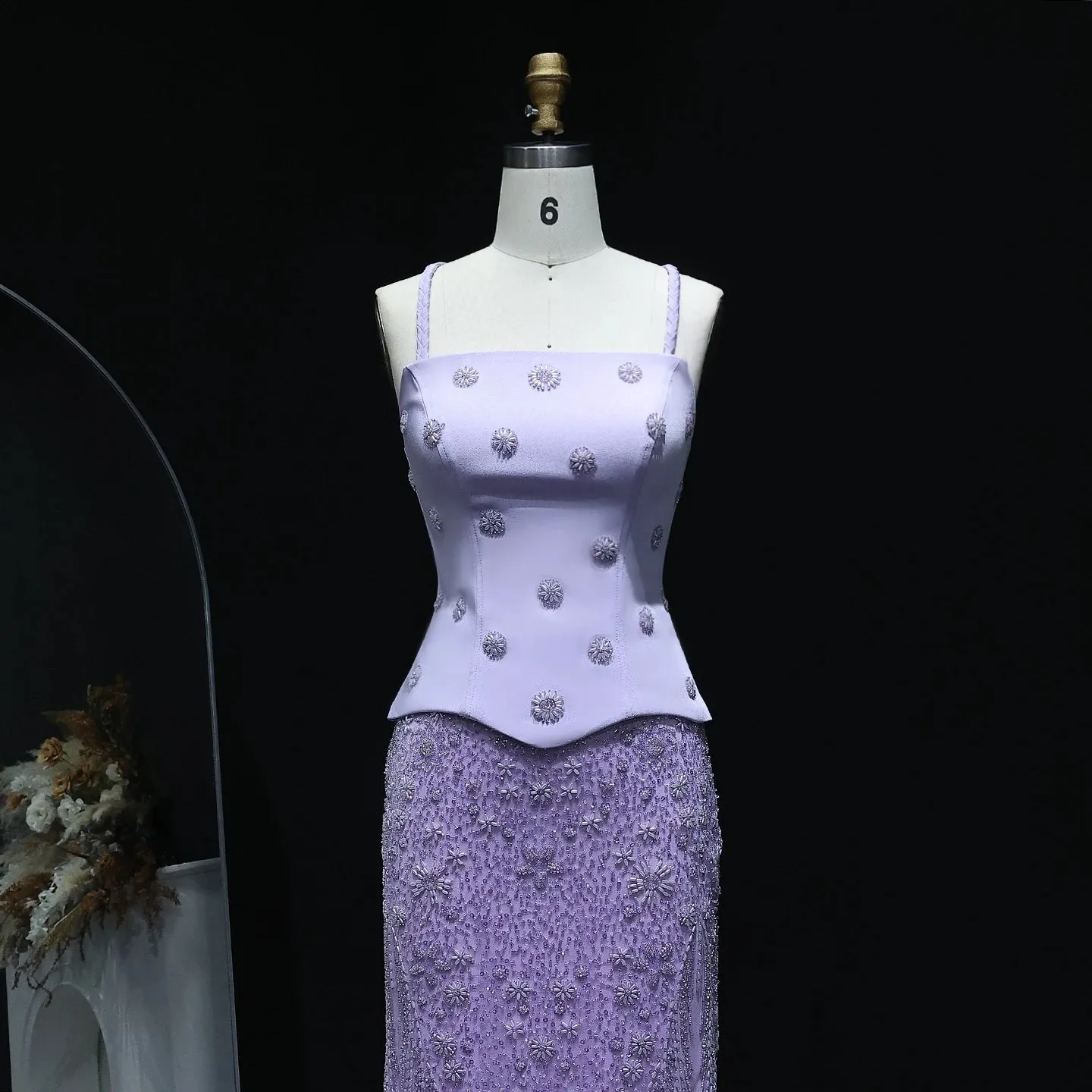 HELEN Luxury Lilac Two Pieces Evening Dress with Spaghetti Straps