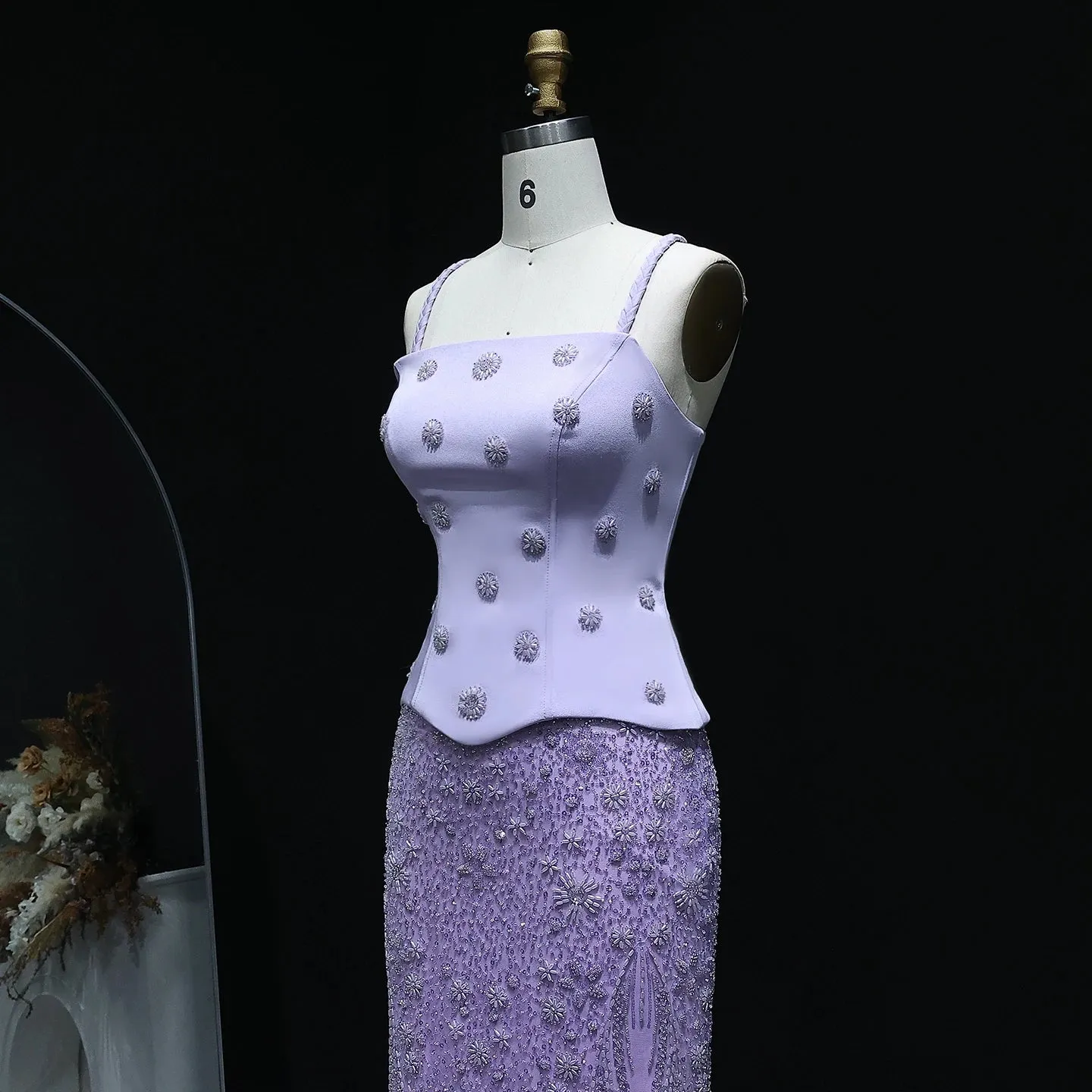 HELEN Luxury Lilac Two Pieces Evening Dress with Spaghetti Straps