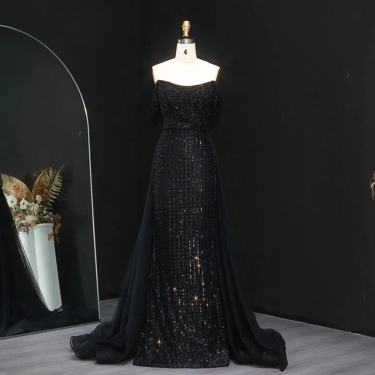 HELEN Luxury Off Shoulder Purple Evening Dress with Overskirt