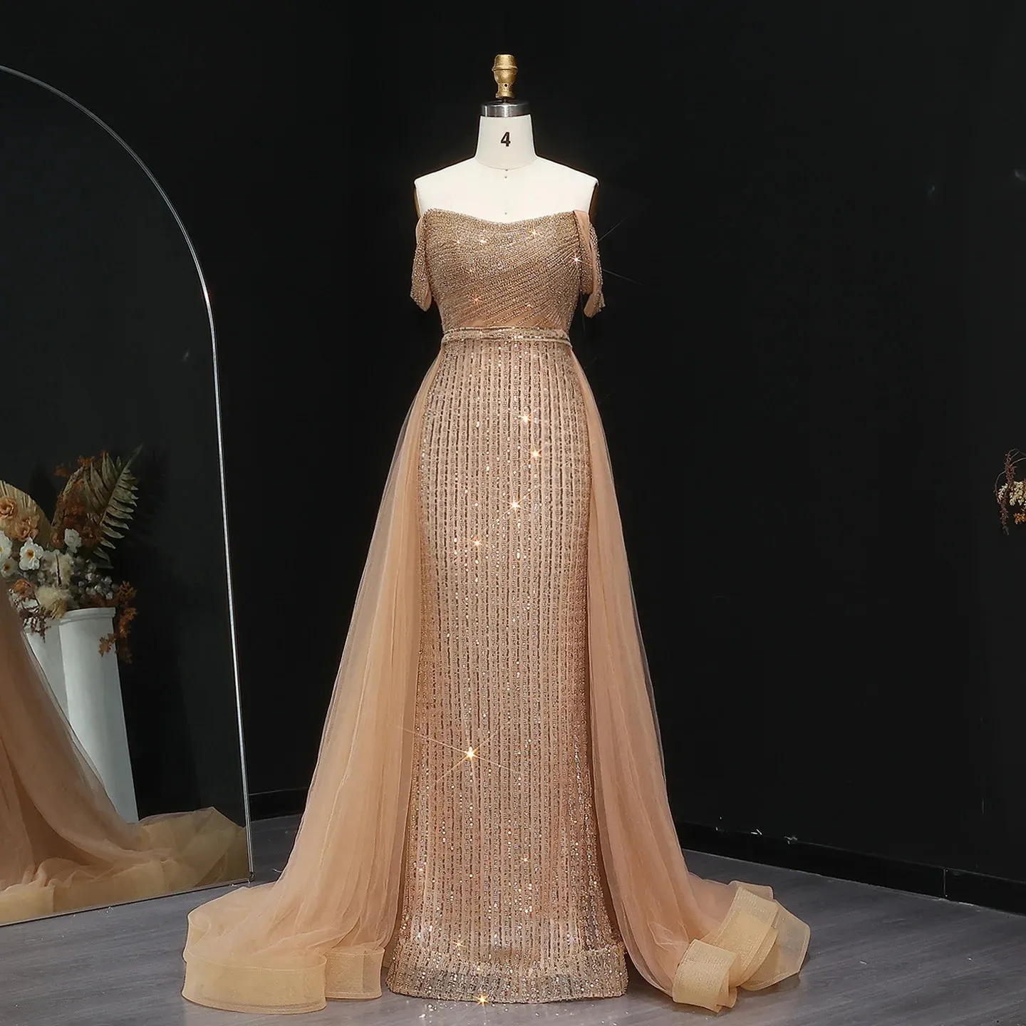 HELEN Luxury Off Shoulder Purple Evening Dress with Overskirt
